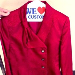 Le Suit Embellished Skirt Suit w/ Custom Buttons